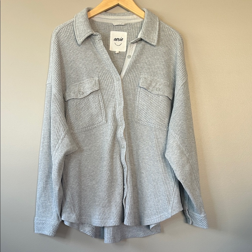 Aerie Lumberjack Jane Waffleknit Shirt Jacket Size Large‎ Grey Gray